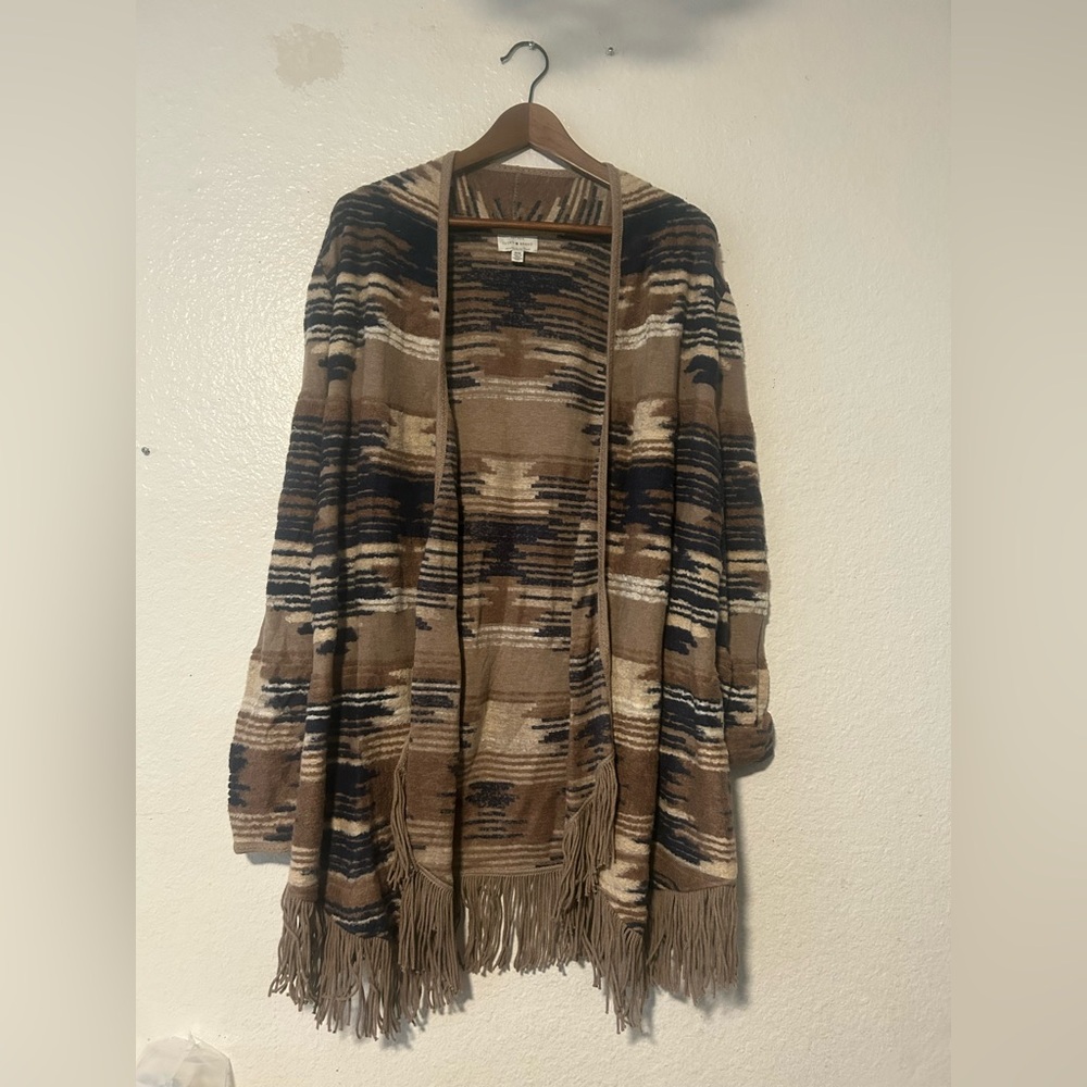 Lucky Brand Brown‎ Blue Aztec Patterned Cardigan M Southwestern Boho Western